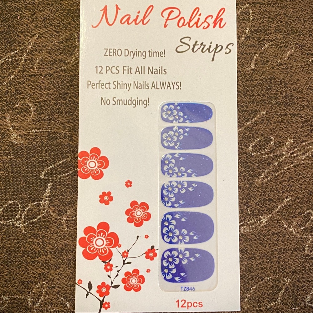NAIL POLISH STRIPS - Cobalt White Floral